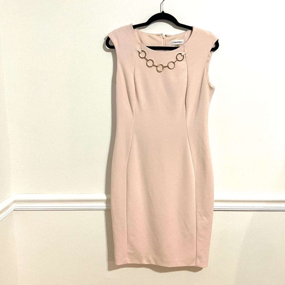 Calvin Klein Blush Pink Shift Dress Gold Chain